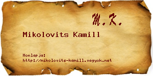 Mikolovits Kamill névjegykártya
